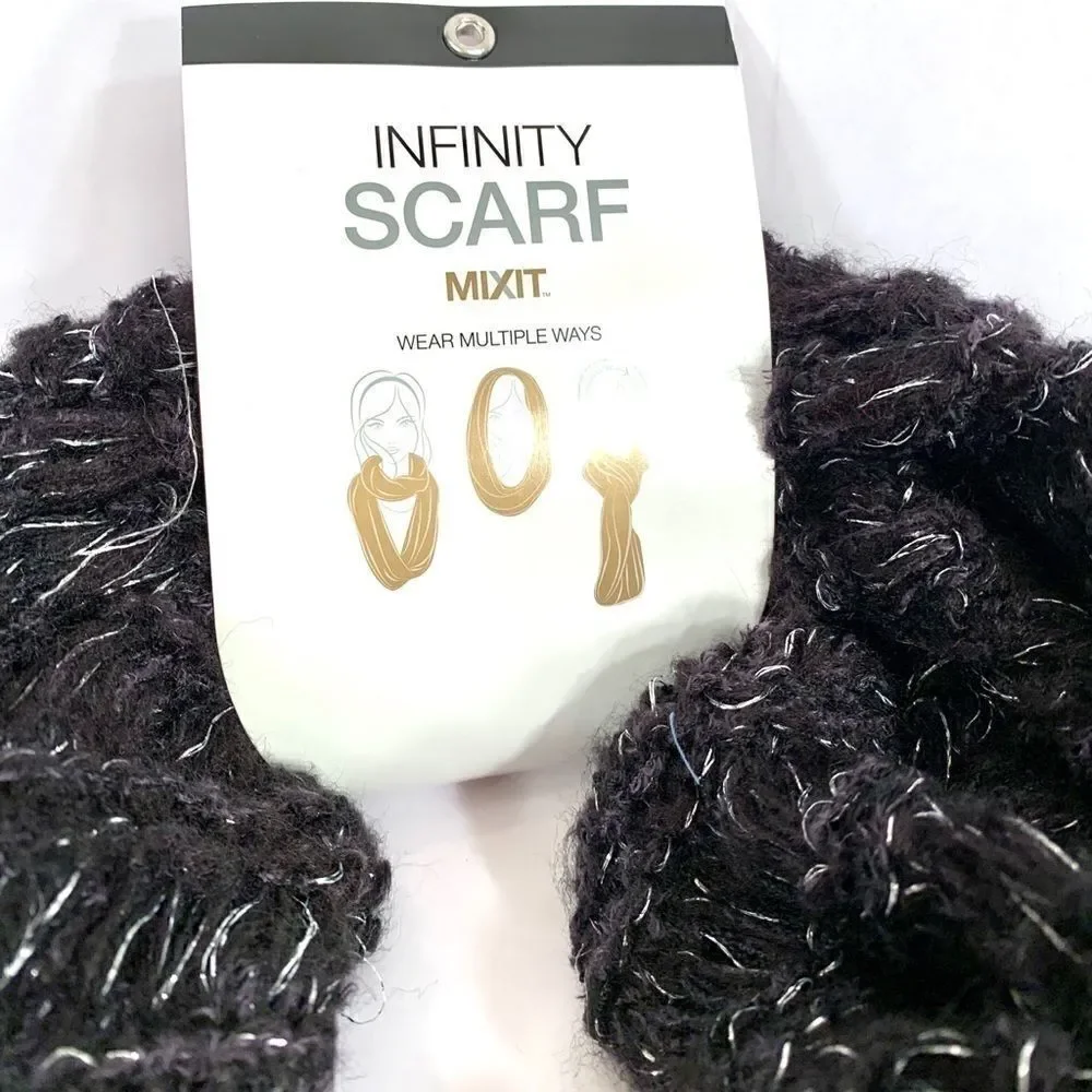 BLACK & METALLIC SILVER INFINITY SCARF MIXIT NWT